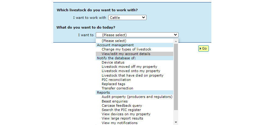 Screenshot of NLIS database