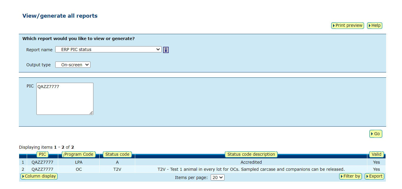 View report details - NLIS screenshot