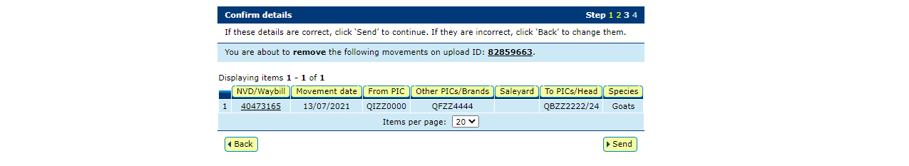 Screenshot of NLIS database showing the 'Confirm details' screen