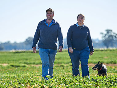 Two producers walking towards the camera