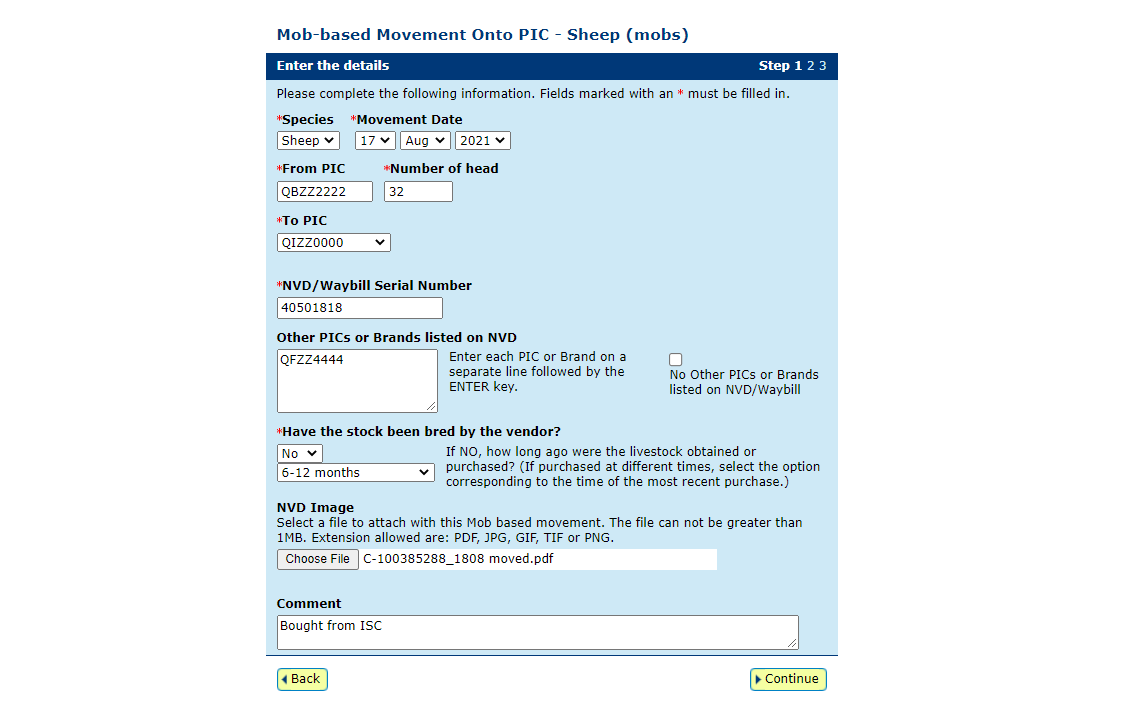 Screenshot of NLIS database showing Type in details screen