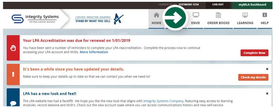 Step 3: Once you have logged in to your LPA account, press the ‘eNVD’ button on the menu at the top of the page to access the eNVD system.