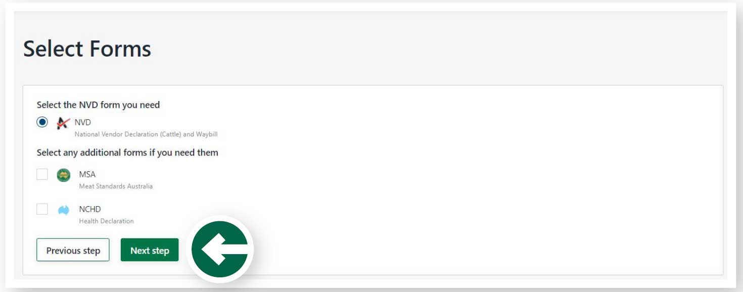 Step 11: Once you have selected the forms you need, click ‘next step’.