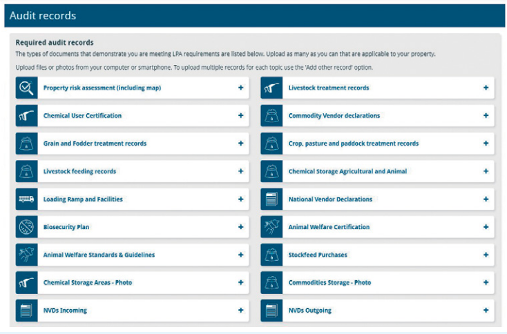 Step 3: Select the areas you have documents for (templates can be accessed in each section if required).