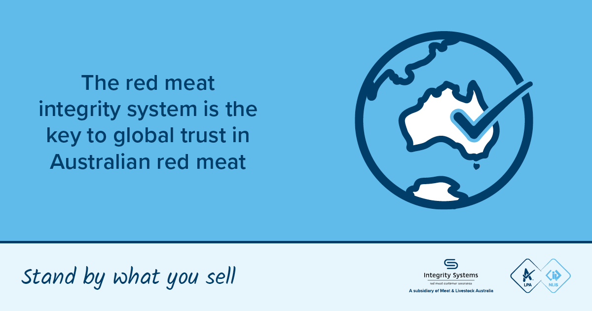 Social media tile for Facebook with text: The red meat integrity system is the key to global trust in Australian red meat