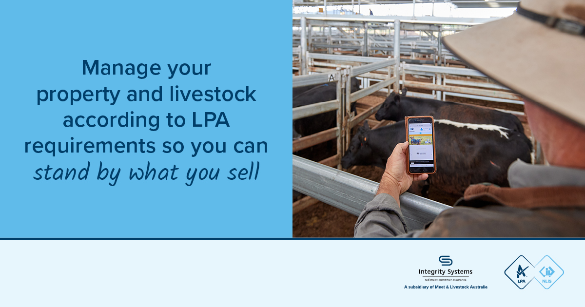 Social media tile for Facebook with text: Manage your property and livestock according to LPA requirements so you can stand by what you sell