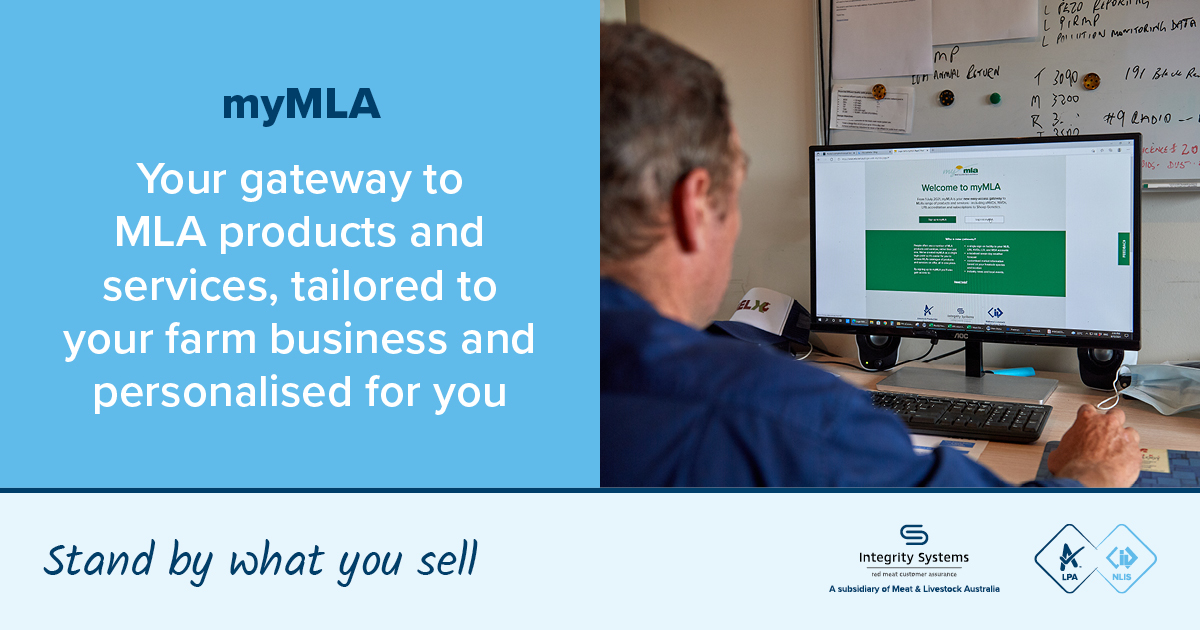 Social tile for Facebook with text: myMLA - your gateway to MLA products and services, tailored to your farm business and personalised for you.