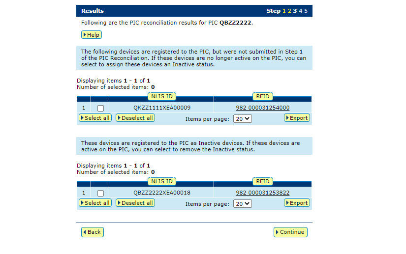 Screenshot of NLIS database showing page 2 of results