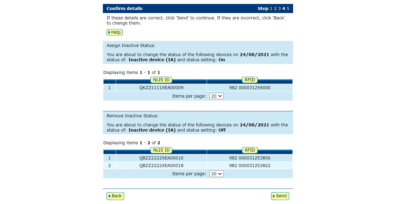 Screenshot of NLIS database showing the 'Confirm details' screen