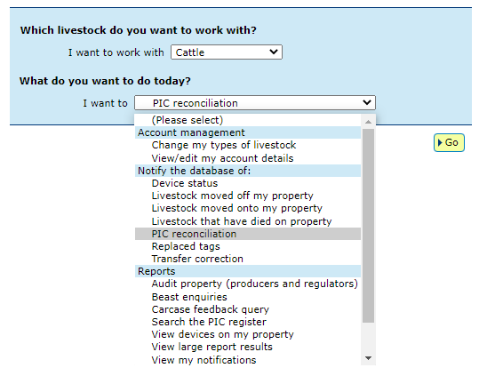 screenshot of step 1 of conducting a PIC reconciliation using the file upload method